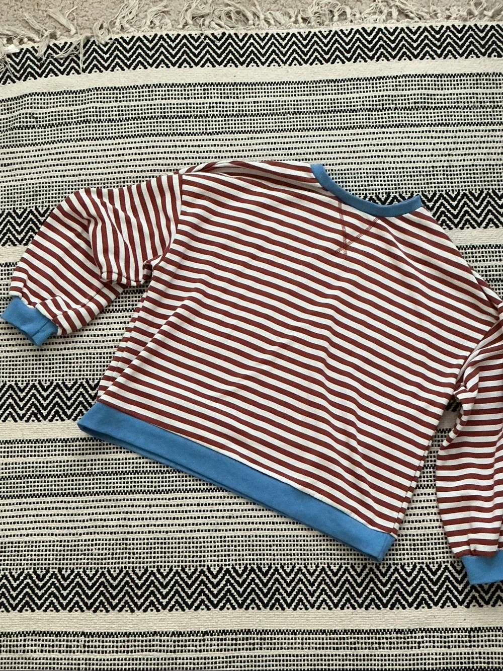UEU Oversized Striped Crewneck Sweater with Blue Trim - Women's - Picture 2 of 6